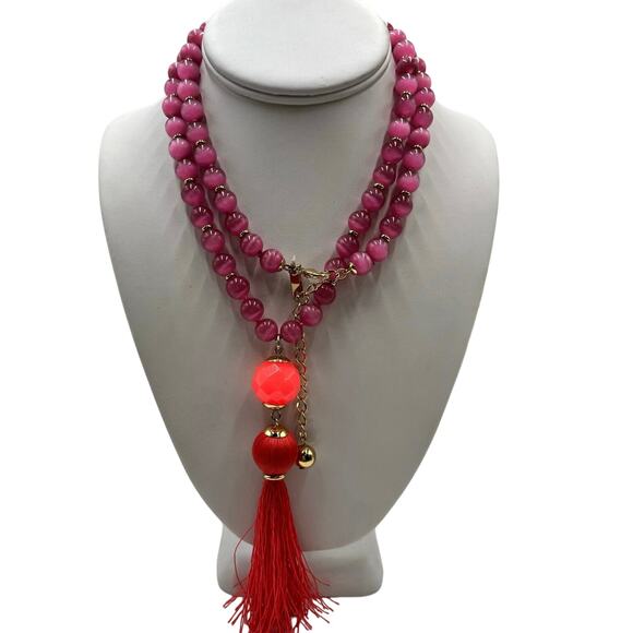 Kate Spade In the swing of things Pink Coral Beaded Tassel Long Necklace - Picture 1 of 9